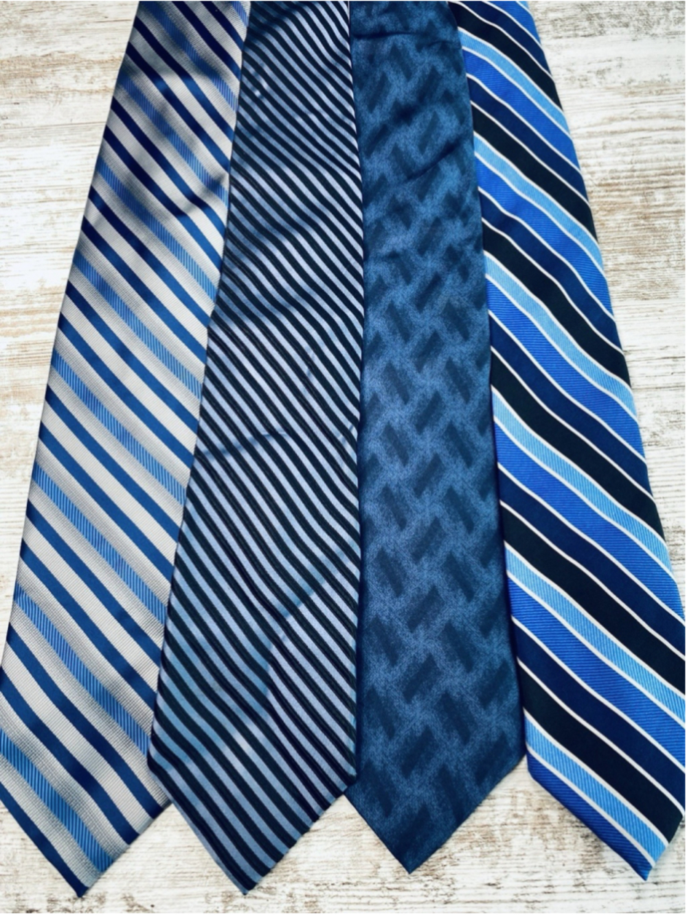 Mens Tie Lot of 4 Blue Stripe Neckties Silk Poly Repair Reuse Crafts Restore